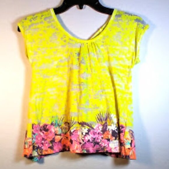 Jessica Simpson Open Back Yellow Floral Summer Crop Top Sz: M - Picture 3 of 11